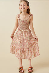 Girls Disty Floral Smocked Tie Shoulder Dress
